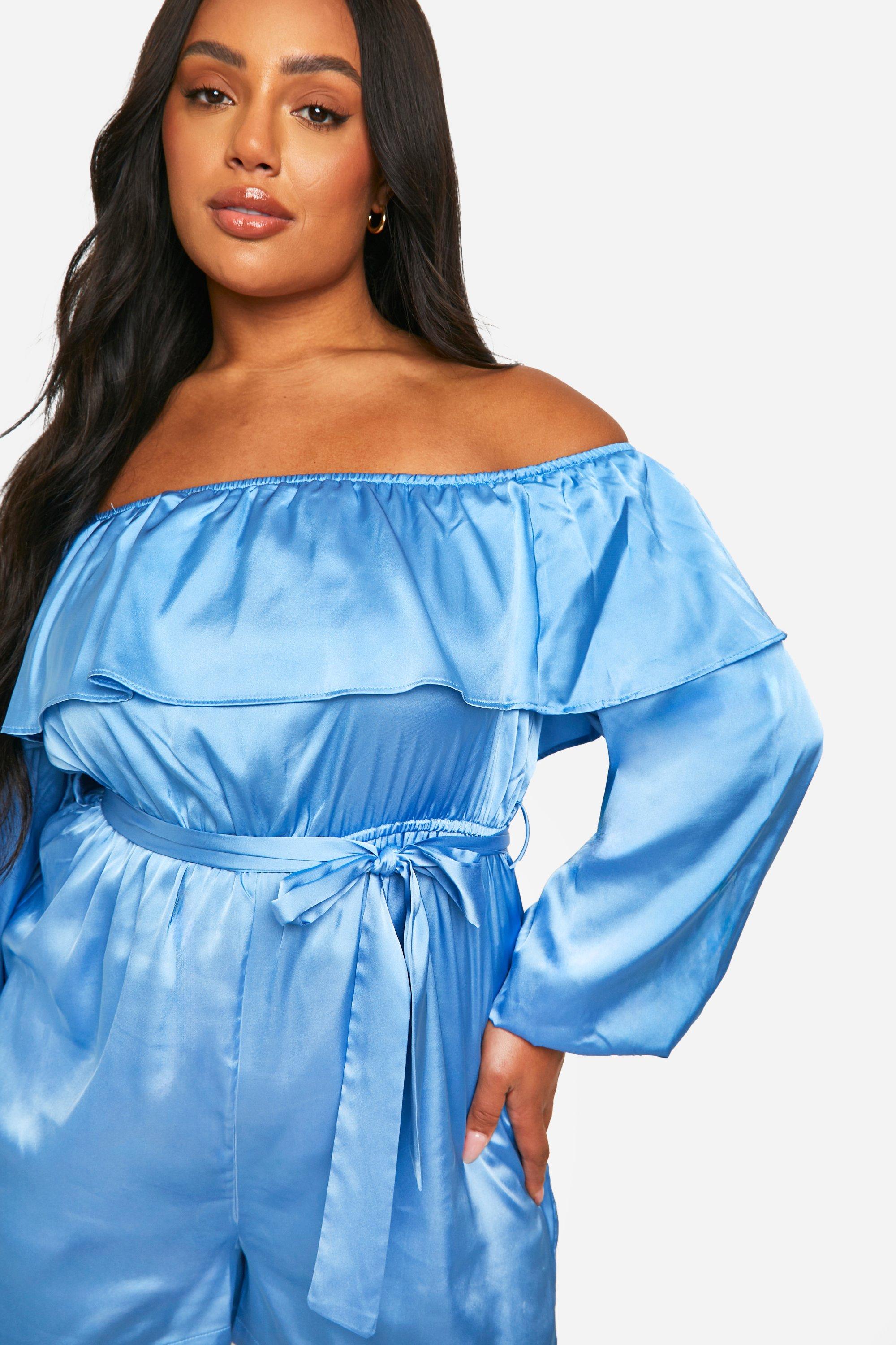 Plus Satin Frill Bardot Playsuit